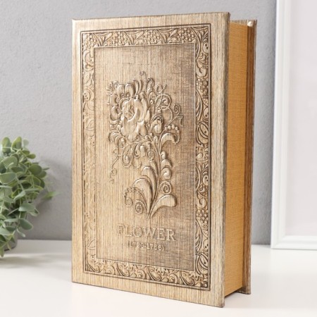 Safe-book wood to the leatherette "flower" embossing, under metal 30x20x6.8 cm-2