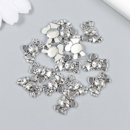 Decor for creativity Metal "Bunny with a racket" set 15 pcs silver 1.1x1.5 cm-2