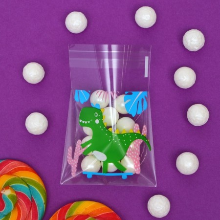 BOPP package with sticky tape, "dinosaur", 7*7+3cm-3