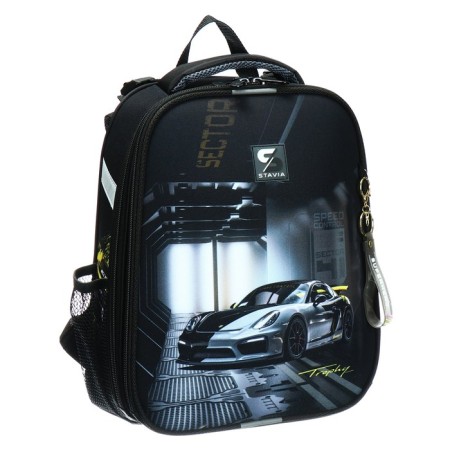 School backpack 38 x 30 x 16 cm, ergonomic back, Stavia "rally", black-1