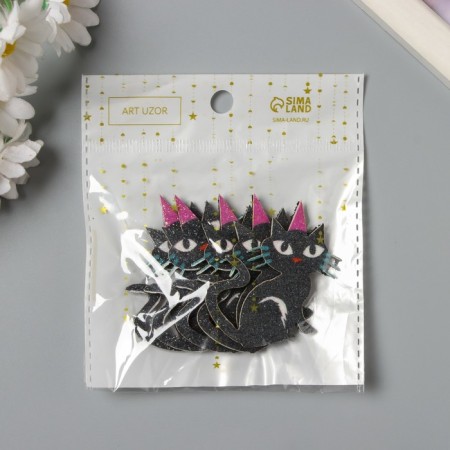 Decor for the creativity of the felt shine "Black cat" 5.5x4 cm-3
