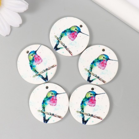 Decor for creativity wood "Circle. Hummingbirds on a branch" d = 3 cm-1