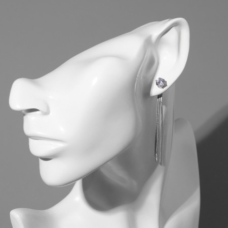 Hanging earrings with “chains” circles circle, white color in silver-2