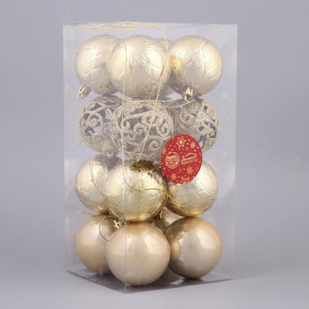Set of balls plastic D-6 cm, 16 pcs "Proserais of openwork" gold-1