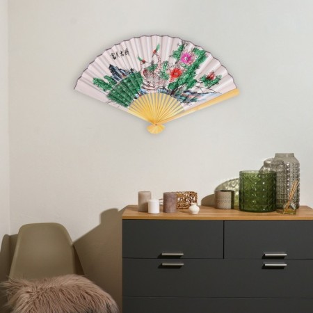 Fan bamboo, textile h = 50 cm "peacocks on a branch" white