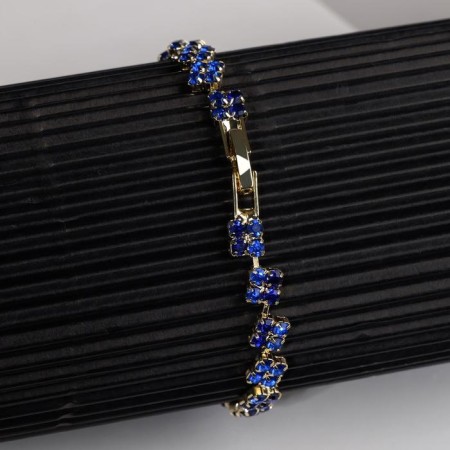 Bracelet with rhinestones rhombics, blue in gold, 18 cm-4