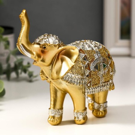 Souvenir Polystone "Golden Elephant in the Mirror Popone" 13.5x14x6 cm mix-2