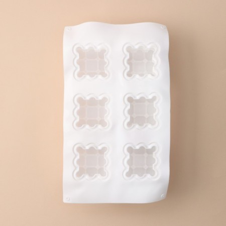 Form for mousse desserts and baking konfinetta "Raphael", silicone, 29.7 × 17.5 × 5.7 cm, 6 cells (6.2 × 6.2 cm), white color-2