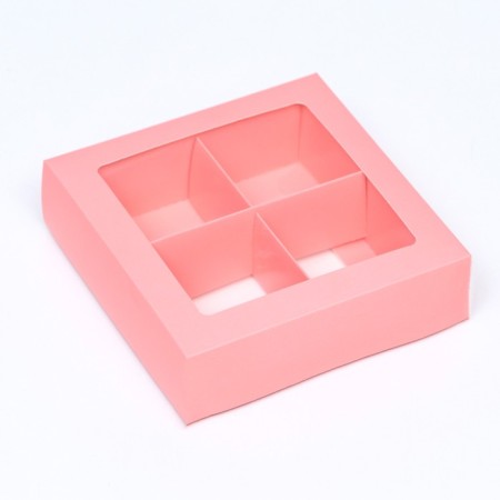 Box for sweets 4 pcs, pink, 12.5x 12.5 x 3.5 cm,-1