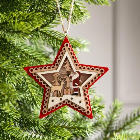 Christmas tree toy "Red Star with Santa Claus", from batteries, glow of warm white-1