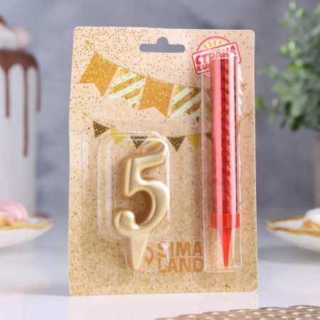 Candle for cake the number "5", "oval + fountain" Golden-4