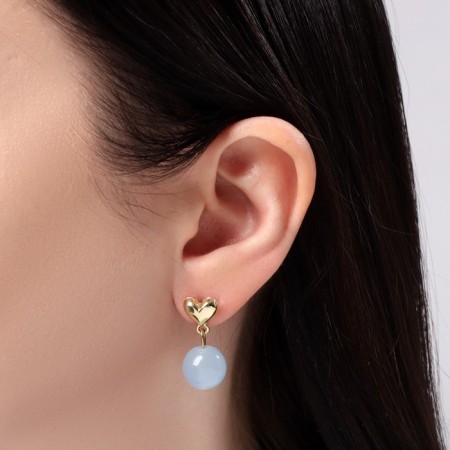 Earrings Assorted "hearts" with beads, blue color in gold-3