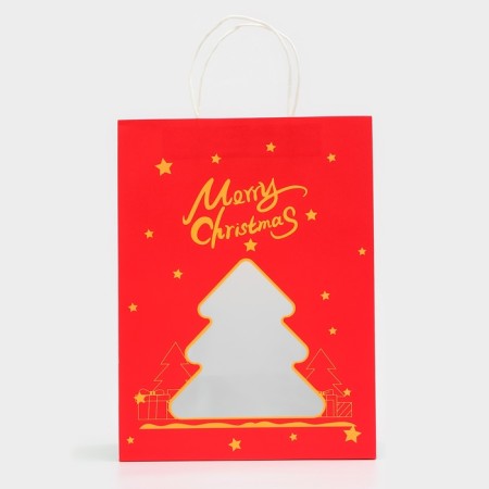 Gift package with the "Christmas tree" window 26 x 35 x 16 cm, red-2