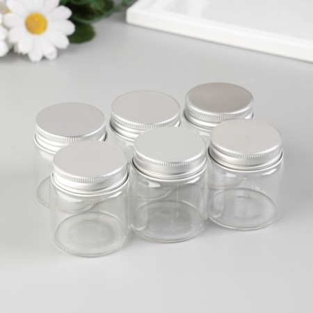 Decor for creativity Glass "Jars with a lid" silver set 6 pcs 4.7x4.7x5 cm
