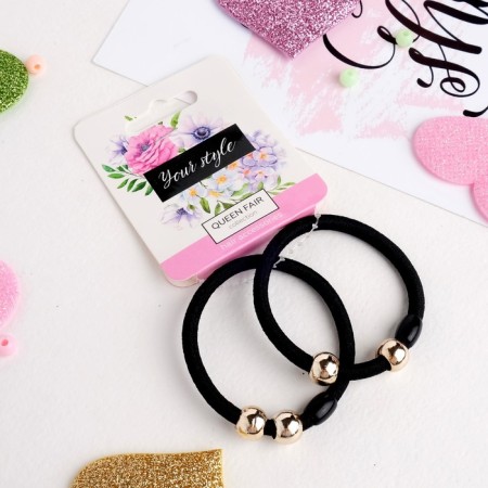 Hair gum "Absolute" (set 2 pcs) two beads, black