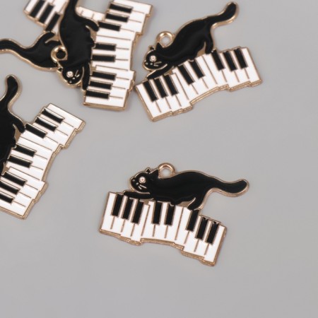 Decor for creativity metal, enamel "Black cat and piano" 2.9x2 cm