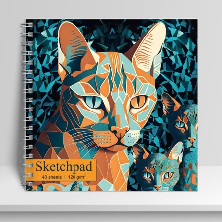 Sketchpad 195x195 40 sheets on the crest "Orange Cat", covered Cardboard, glossy lamination, block 120g/m2
