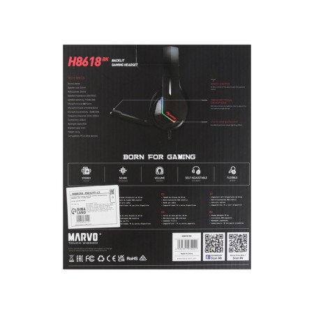 Marvo H8618 BK headphones, game, full -size, microphone, USB, 2 m, RGB, black-8