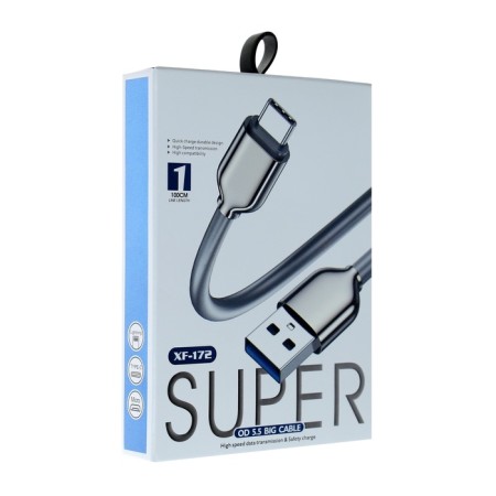 Type -C cable - USB, 6 A, PVC braid, 1 meter, black-3