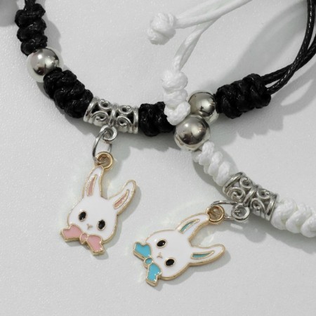 Bracelets "Demetrons" rabbits with bows, black and white color, 7 cm-2