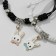 Bracelets "Demetrons" rabbits with bows, black and white color, 7 cm