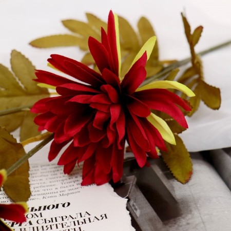 Artificial flowers "Cactus dahlia" d-3.5 cm 40 cm burgundy-1