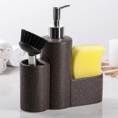 A dispenser for a detergent with a stand for the sponge and brushes “minimum”, 350 ml, the color of a light brown-2