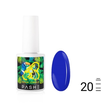 Pashe neon jungle gel polish, No. 20 Neon blue, 9 ml