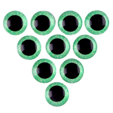 Elose -based eyes, set of 10 pcs., Size 1 pc. - 16 mm, green color with sparkles-1