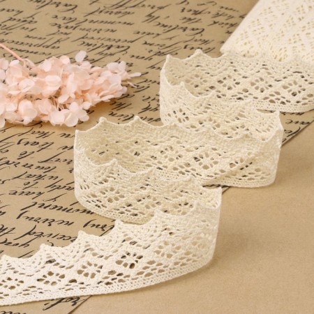 Knitted lace, 40 mm × 10 ± 1 m, beige color
