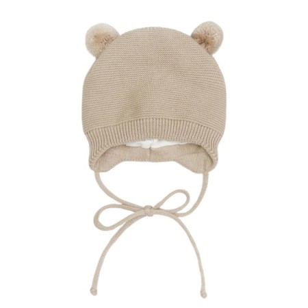 A cap on ties with pompons Children's Amarobaby Pure Love Pompony, with a lining, size 42-44 cm, sand-1
