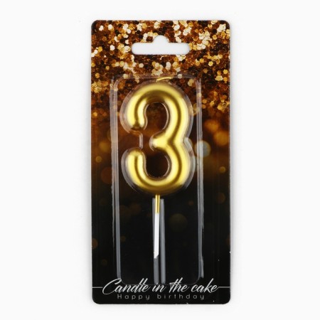 Candle for a cake, number "3", gold, 4 x 10 cm.-2