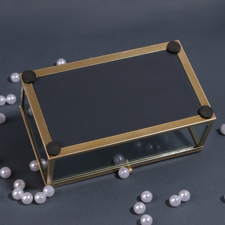 Organizer for storage "Mountains", with a lid, glass, with a mirror -bottom, 1 section, 14.5 × 8.5 × 6 cm, the color is transparent/copper-10