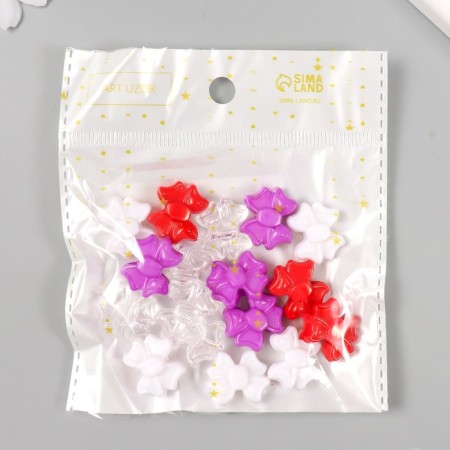 Plastic beads "Bows. Red, purple, white and transparent" set of 20 g 1.9x1.6x0.9 cm-3