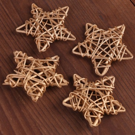 Decor for creativity from the vine "Star" set of 4 pcs., Size 1 pc. - 6.5 cm, color gold-1