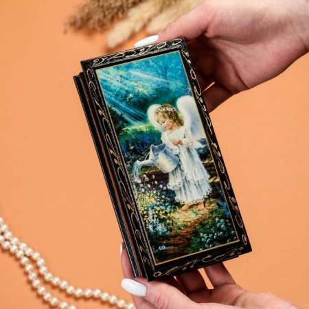Casket - a bill "Angel with a watering can", 8.5 × 17 cm, lacquer miniature-2