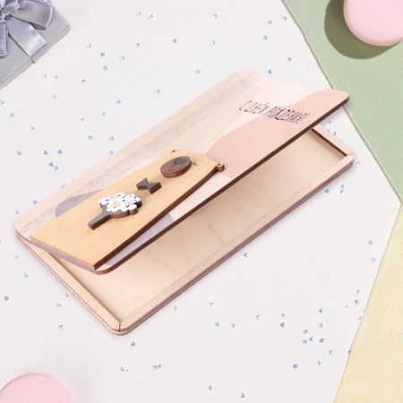 Wooden envelope "Happy Birthday!" bear, bouquet, 8.3 × 17 cm-2