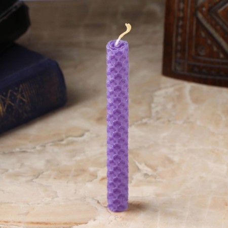 Candle from wax "Intuition and understanding of the essence", 13x1.7 cm, 1 hour, purple-1