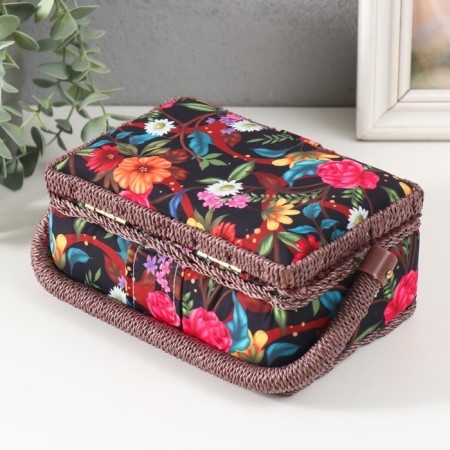 Casket for needlework "Flower garden in the night" 18x12x9.5 cm-3