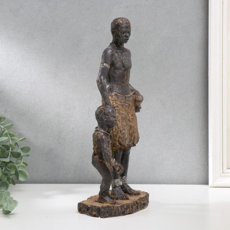 Polystone souvenir "African with son" under a tree 32x15.5x9 cm-3