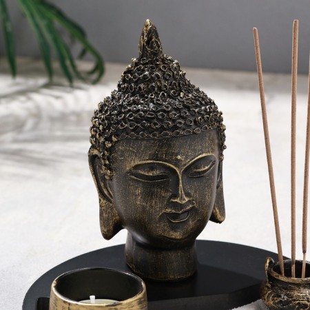 Garden of Stones with a stand for incense "Silence", 17.5x17.5x17.5cm, concrete-2
