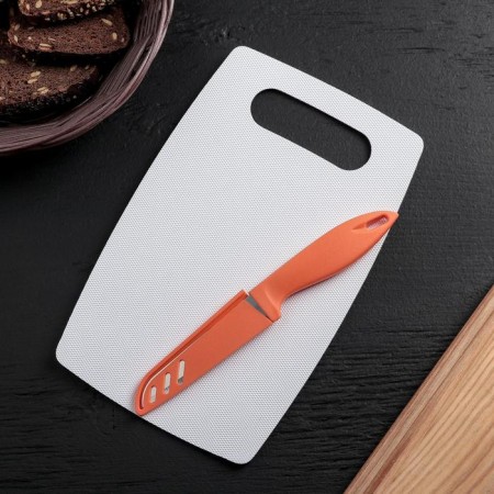 Set of kitchen shade, 2 items: Board section Plastic anti -slip rectangular 25 × 15 cm, knife, color mix-1
