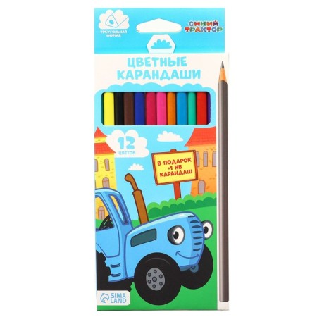 Colored pencils, 12 colors, trihedral, blue tractor-6