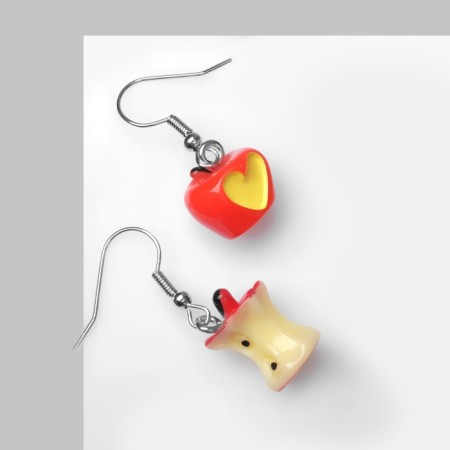 Earrings "Heart" in an apple, red-beige color in silver-1