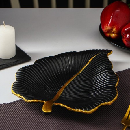 Fruit dish of Dolyana "Tropical Leaf", 26 × 20.5 cm, black color-1