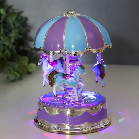 Souvenir Musical Mechanical Light "Carousel - Horses" Blue 10.5x10.5x15 cm-7
