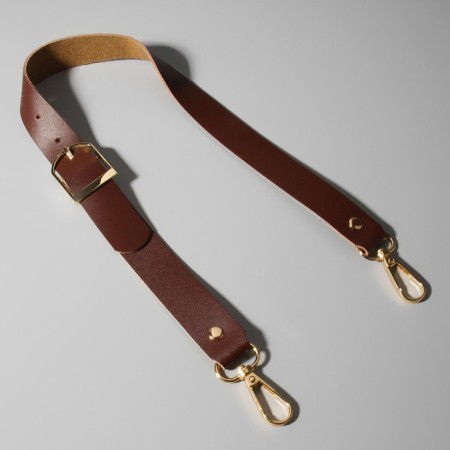 Genuine leather bag, adjustable, with carbines, 60 ± 2 cm × 2.5 cm, brown color/gold-1