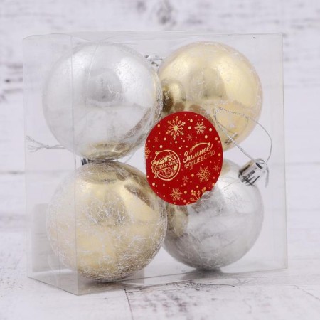 Set of balls plastic D-6 cm, 4 pcs "Antik" silver-gold-1