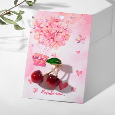 Brooch "Cherry" bulk, burgundy-green color in gold-1