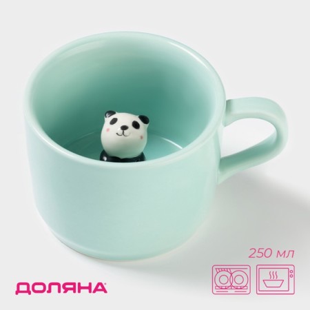 Ceramic mug with a figure at the bottom of "animals. Panda ", 250 ml, 11.5 × 9 × 6.5 cm, turquoise color